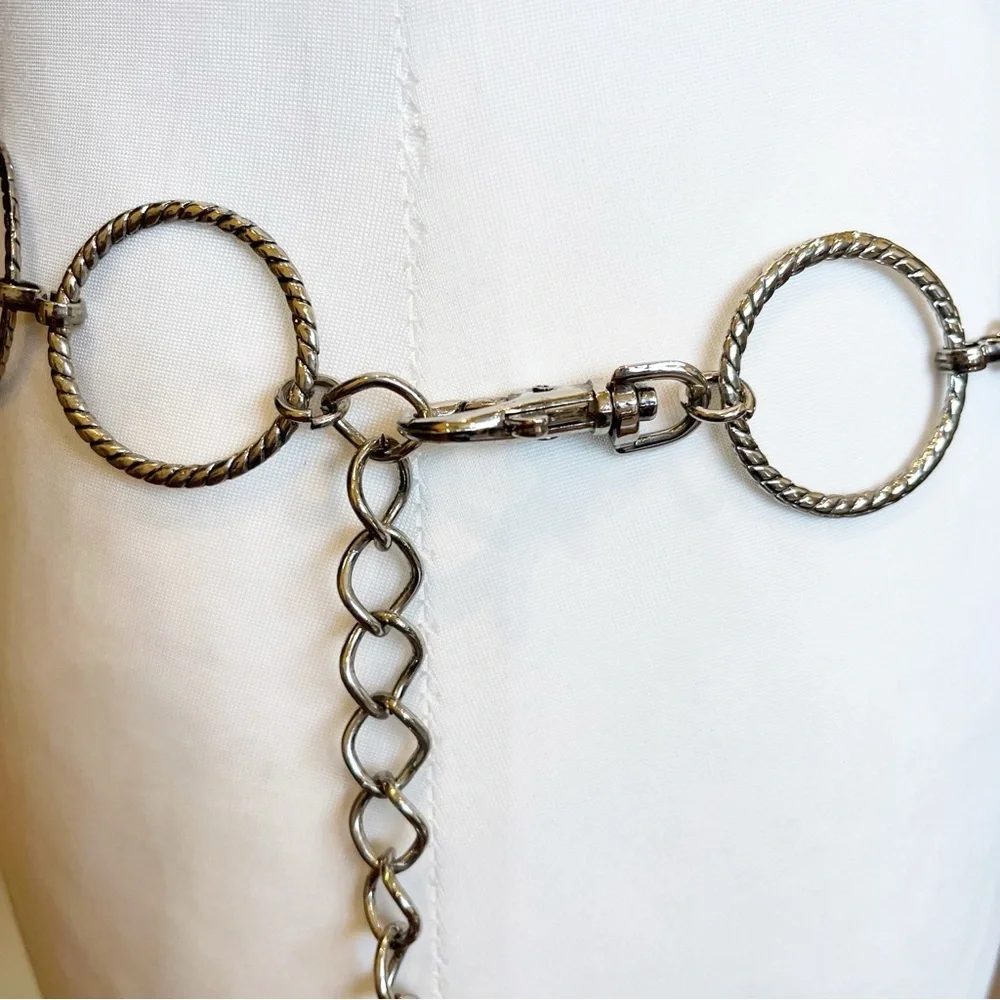 Vintage Retro Chain Belt Silver & Pebbled Mosaic Discs Statement Women’s 48”